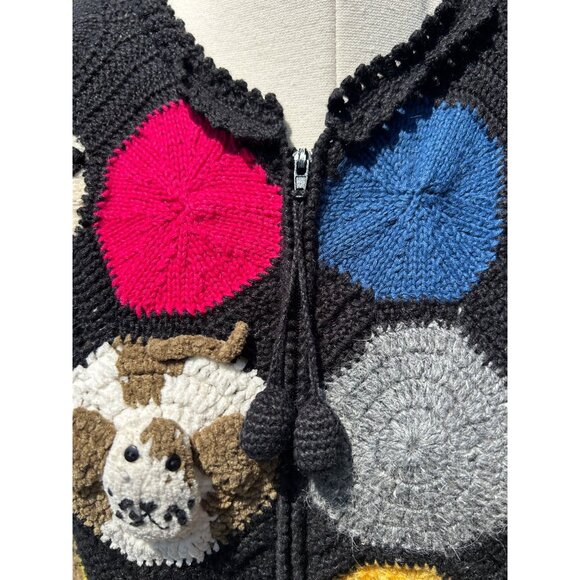 Susan Bristol Sz S Hand Embroidered Novelty Zoo Animal Zip Up Cardigan Wacky - Picture 4 of 12